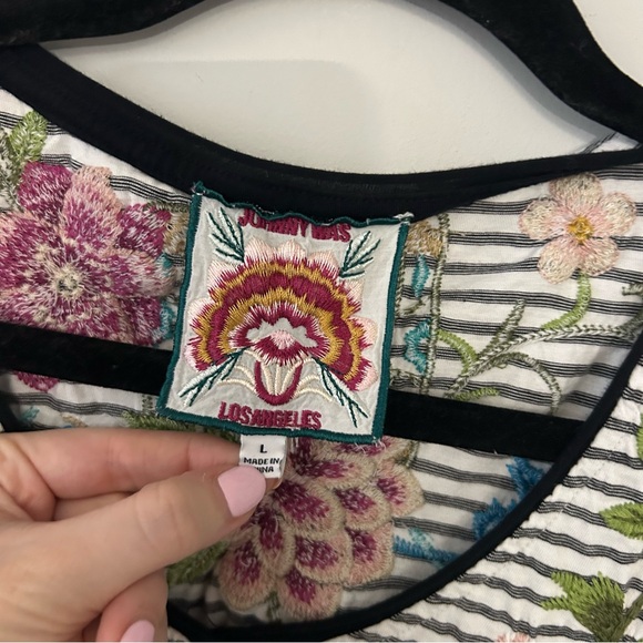 Johnny Was Sheri Everyday Embroidered Striped Tee - Picture 3 of 6